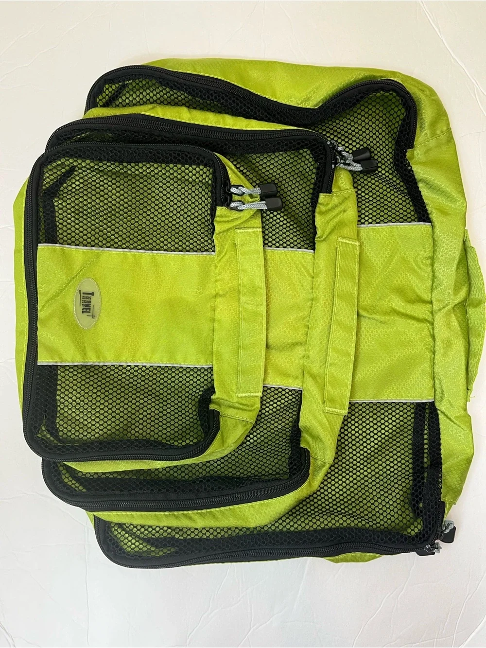 3 Lime Green Mesh Travel Organiser Bag for travel